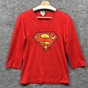 Vintage Renelle Exclusives DC Comics Red Superwoman 3/4 Sleeve Embroidered Top L